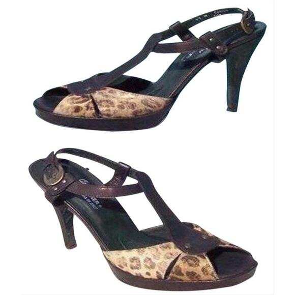 Donald Pliner Brown Gator Hair Calf Leather Shoe New T Strap Platform $325 NIB - Picture 2 of 3